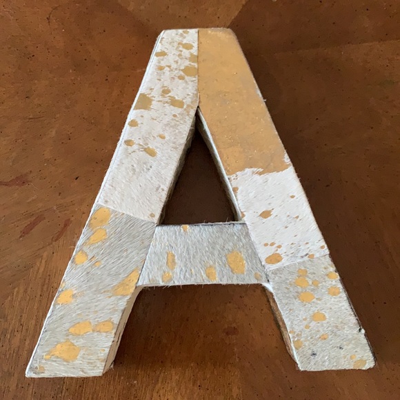 Letter A Gold and Cream Haircalf Wall Art or Desk/Table/ Shelf Decor - Picture 9 of 9